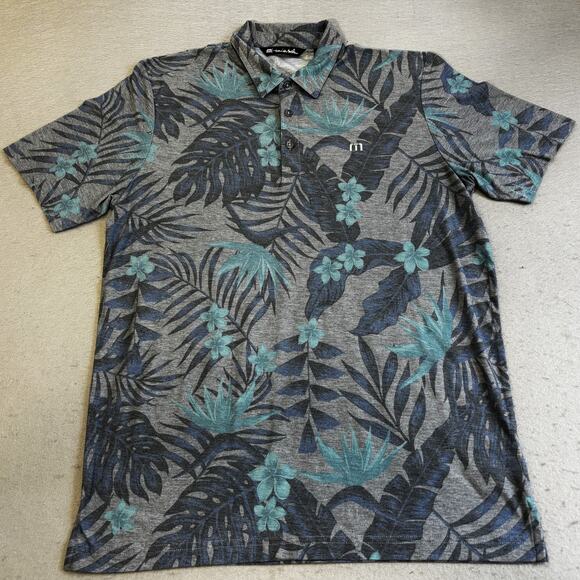 Travis Mathew Golf Polo Mens Medium Blue Gray Hawaiian Shirt Golfing Sportswear - Picture 1 of 7